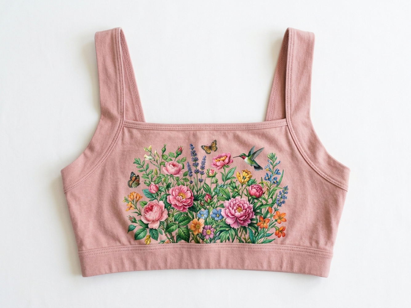 DTG printed women's bralette with full-color design
