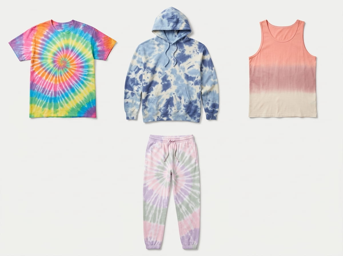 Colortone range — signature tie-dye silhouettes flat-lay