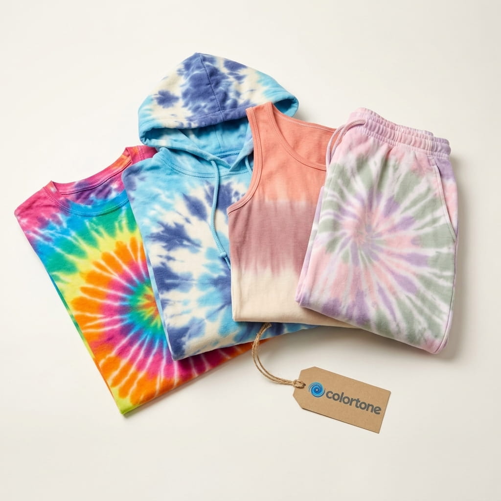 Colortone tie-dye lineup on a clean studio background
