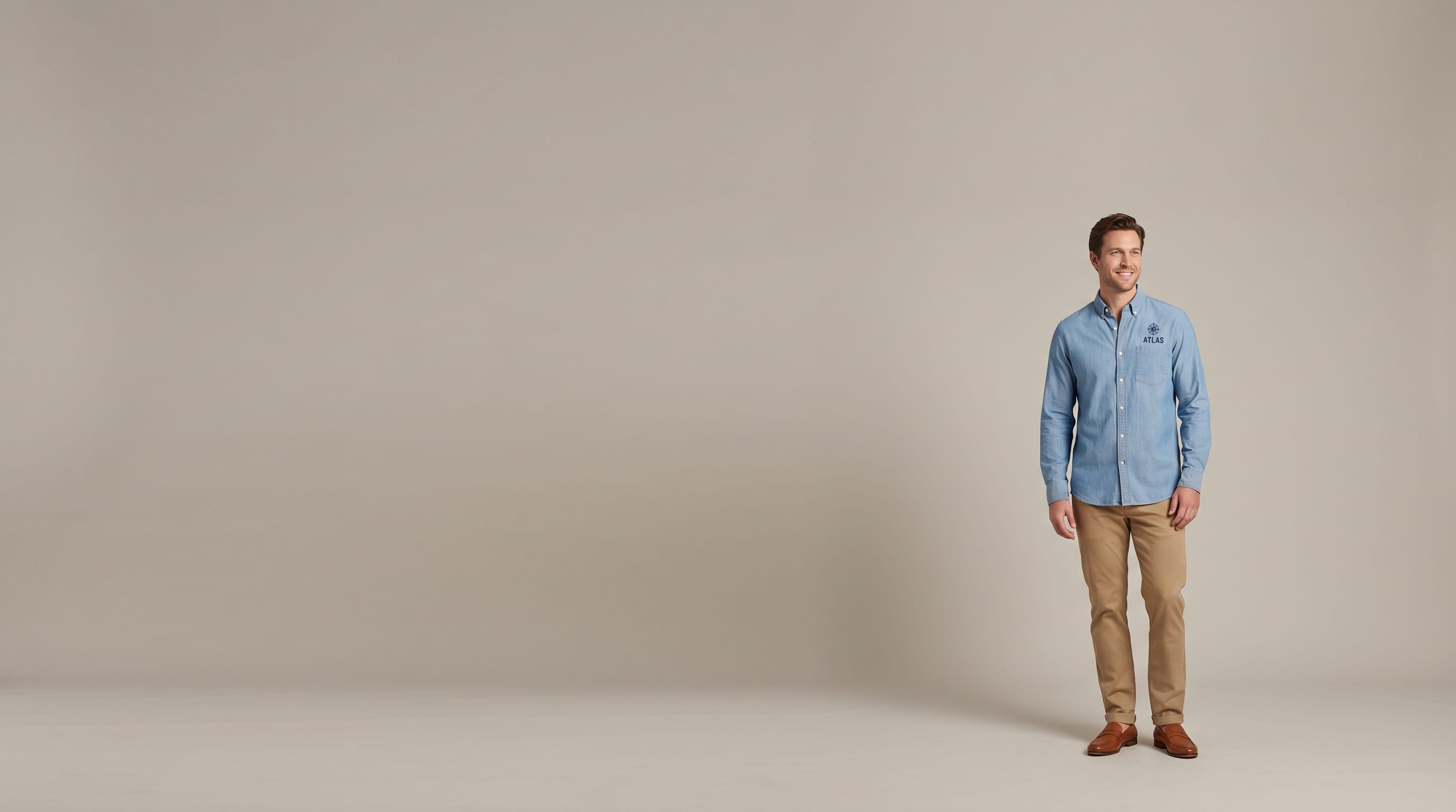 Professional wearing a decorated chambray custom cotton shirt