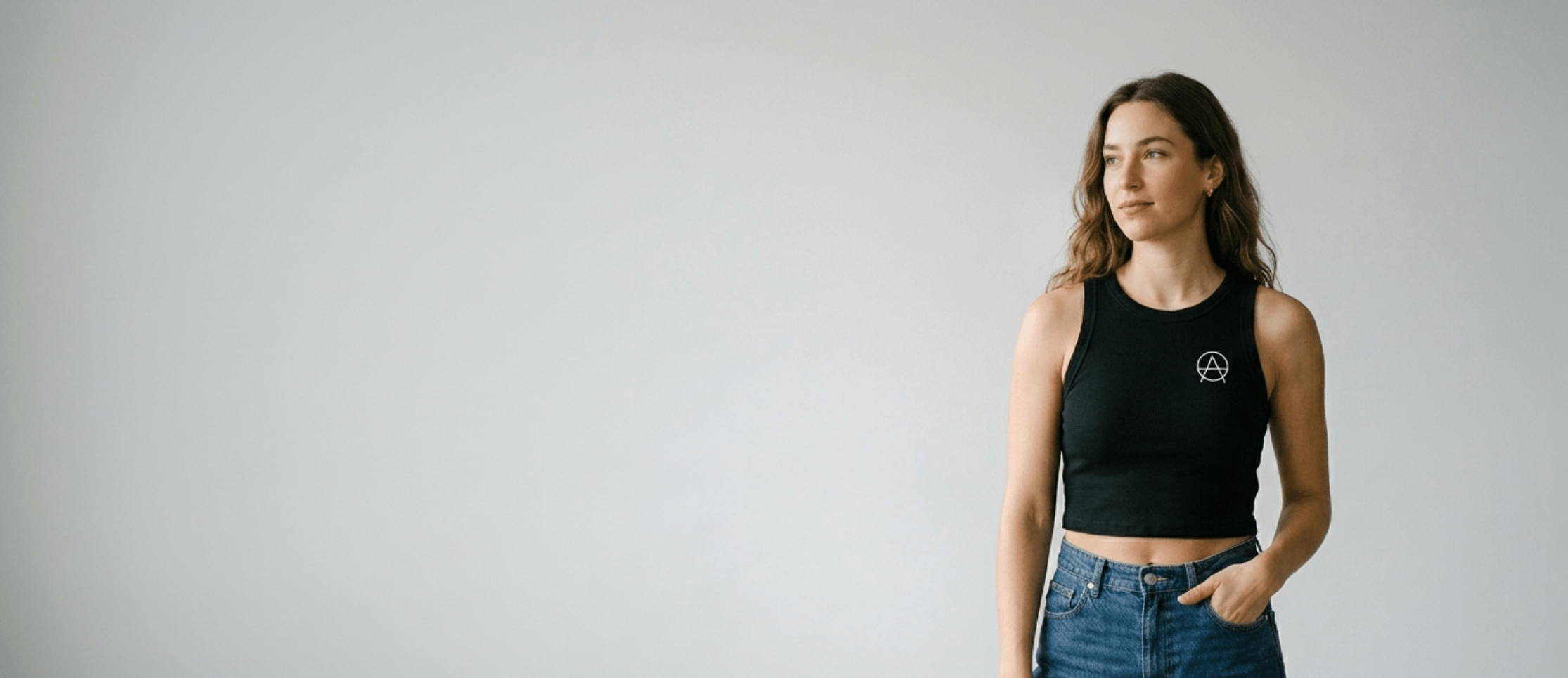 Woman wearing a custom printed crop top tank