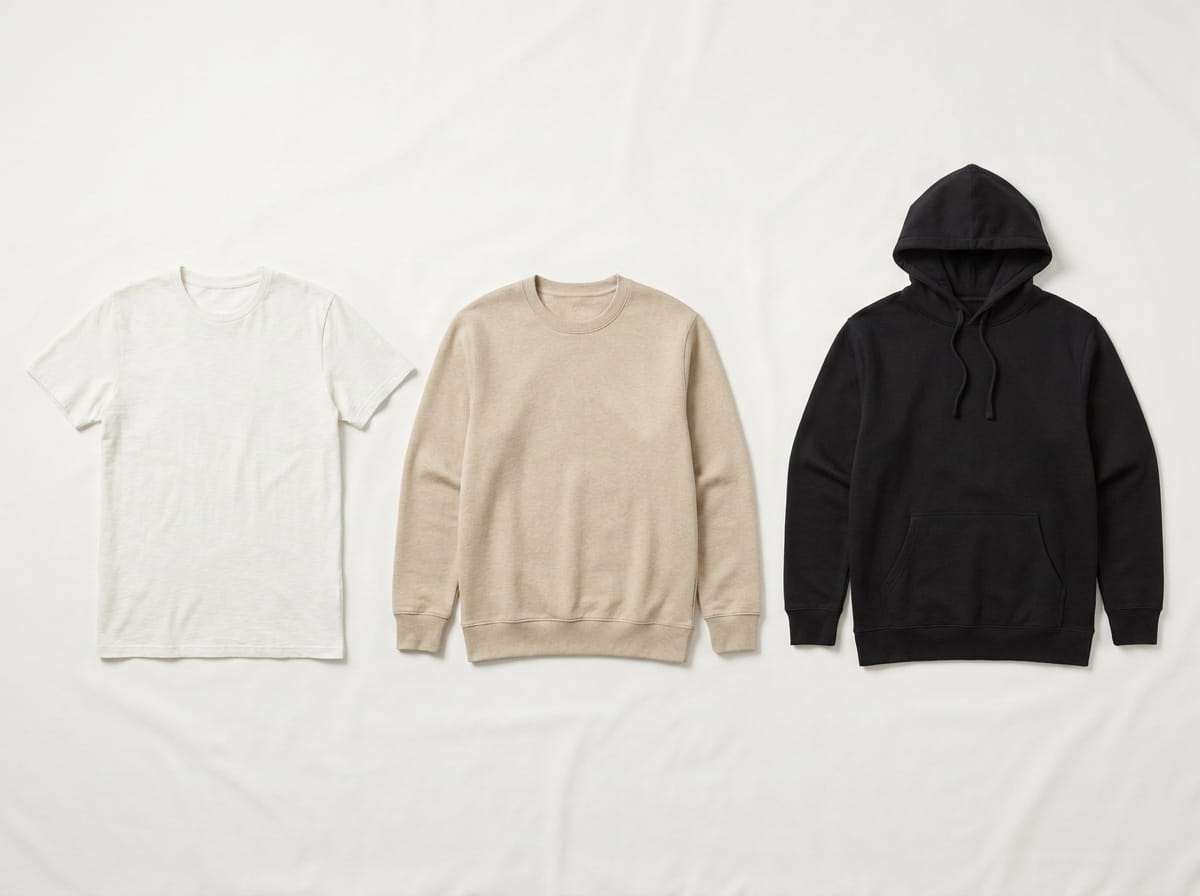 Everywhere Apparel range — signature recycled-cotton silhouettes flat-lay