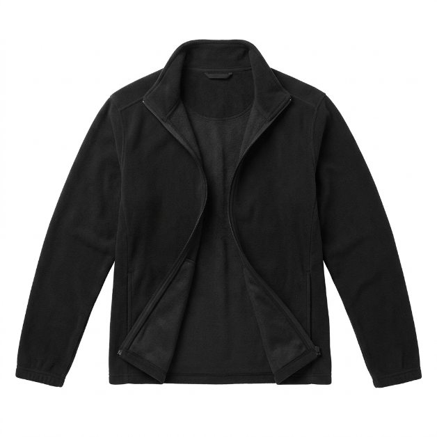 Fleece jacket decoration zones: left chest, full back, sleeve