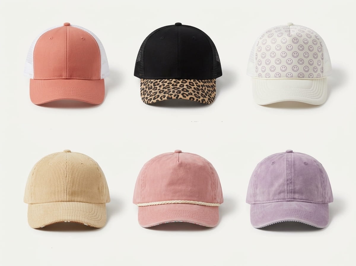 Infinity Her range — signature women's-headwear silhouettes flat-lay