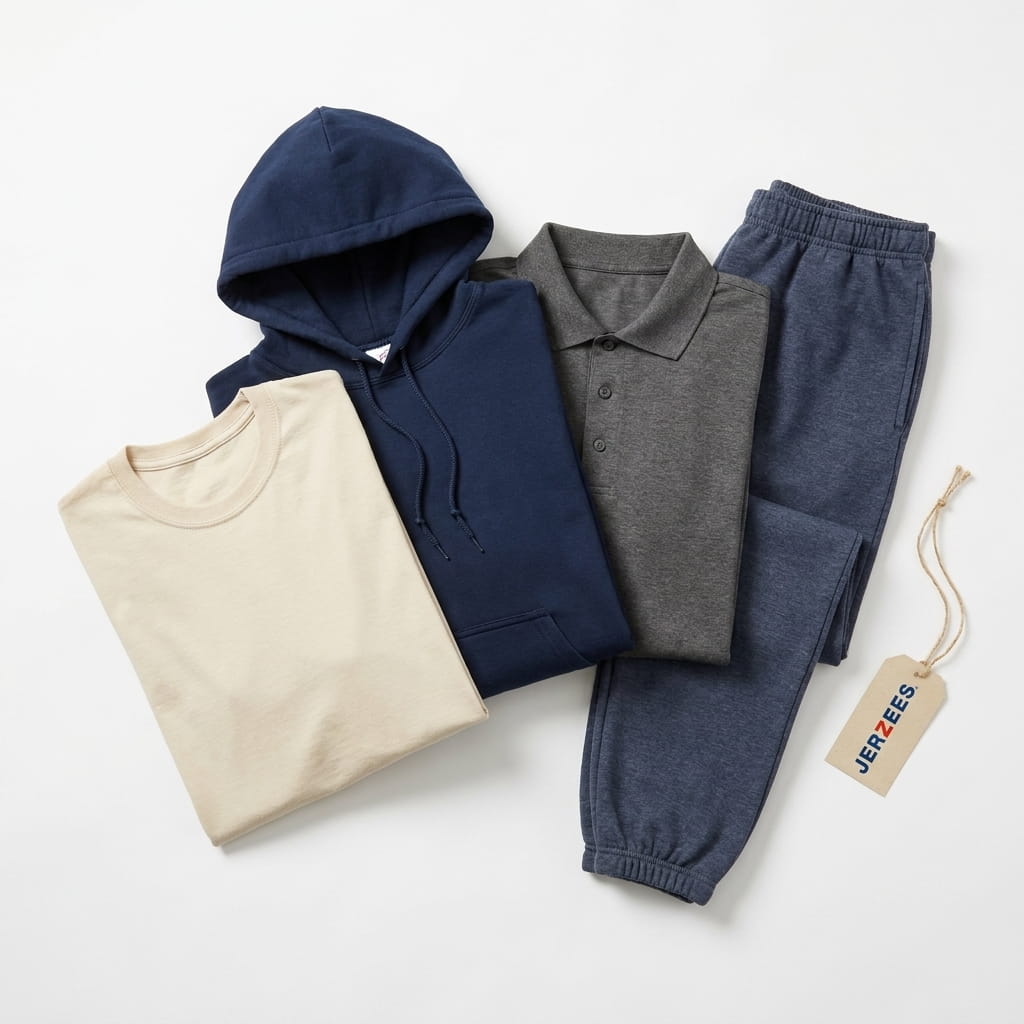 Jerzees value blank-apparel lineup on a clean studio background