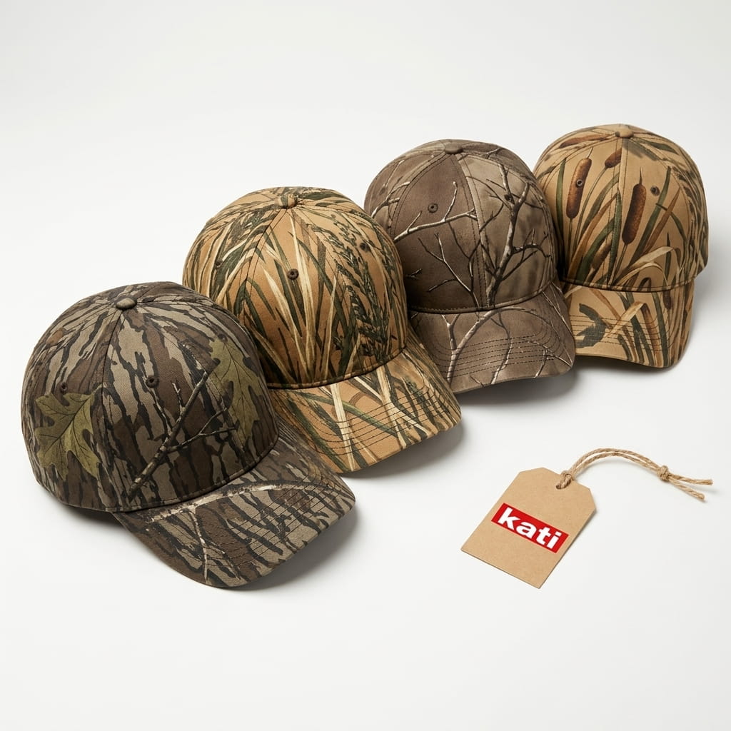 Kati heritage camo-cap lineup on a clean studio background