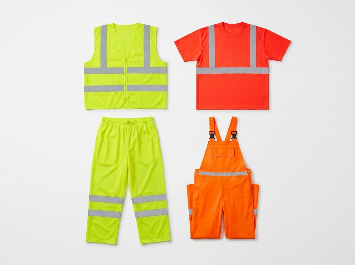 Kishigo range — signature hi-vis safety silhouettes flat-lay