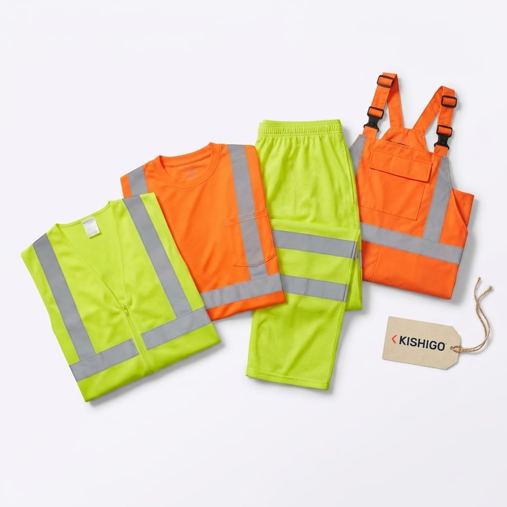 Kishigo hi-vis safety-apparel lineup on a clean studio background