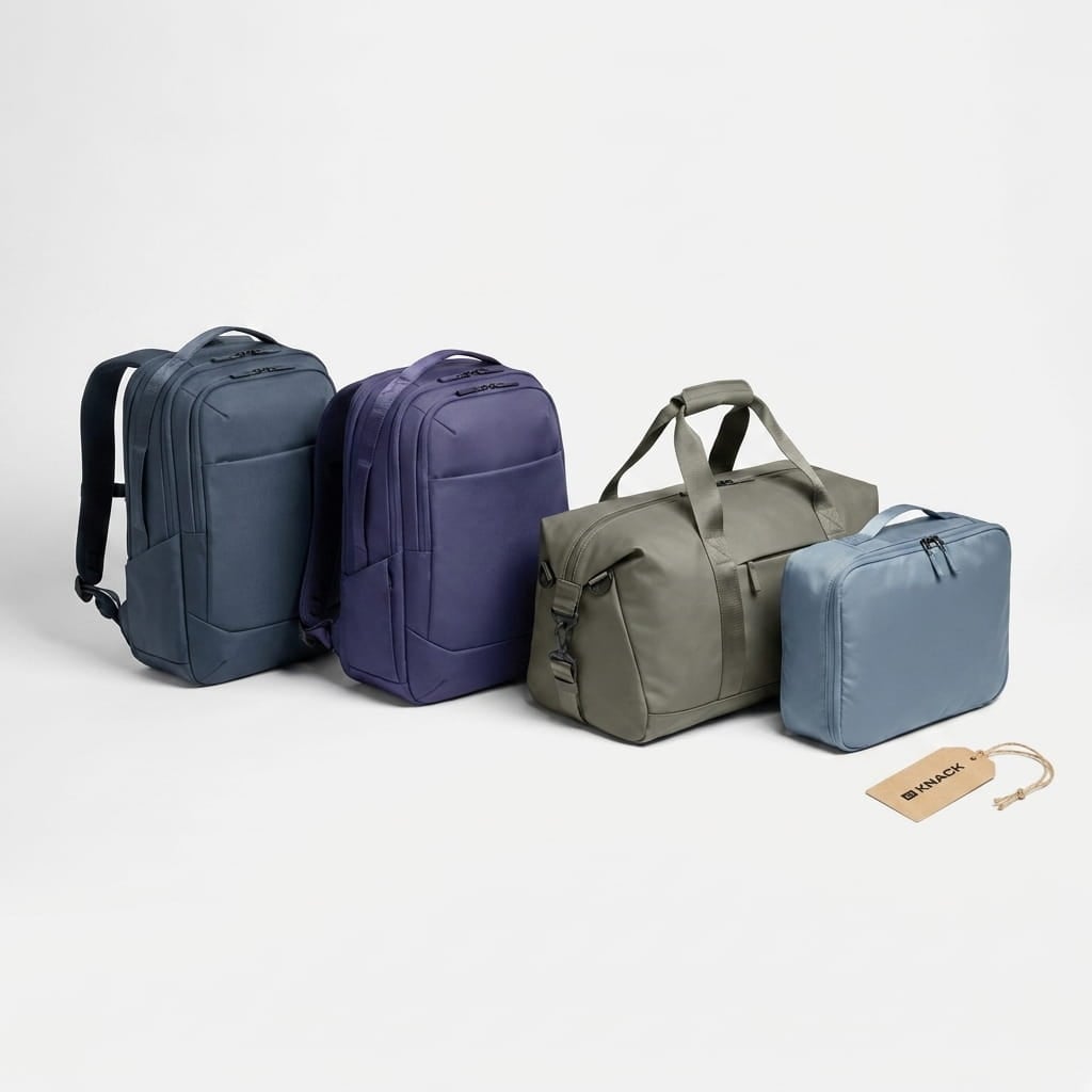 Knack premium expandable travel-bag lineup on a clean studio background