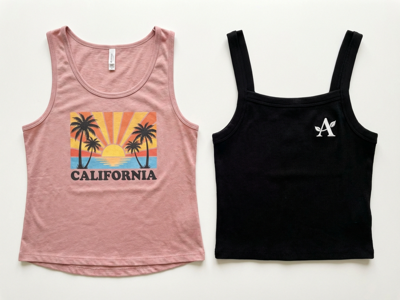 DTG printed and embroidered women's sleeveless specialty tops