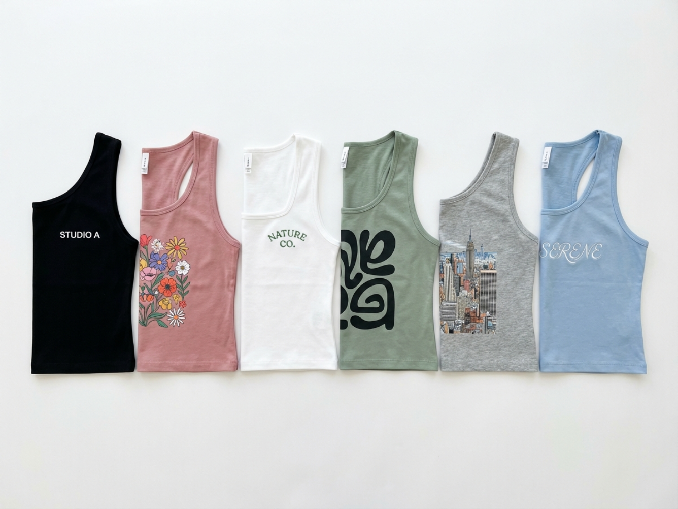 Collection of custom printed women's specialty tops