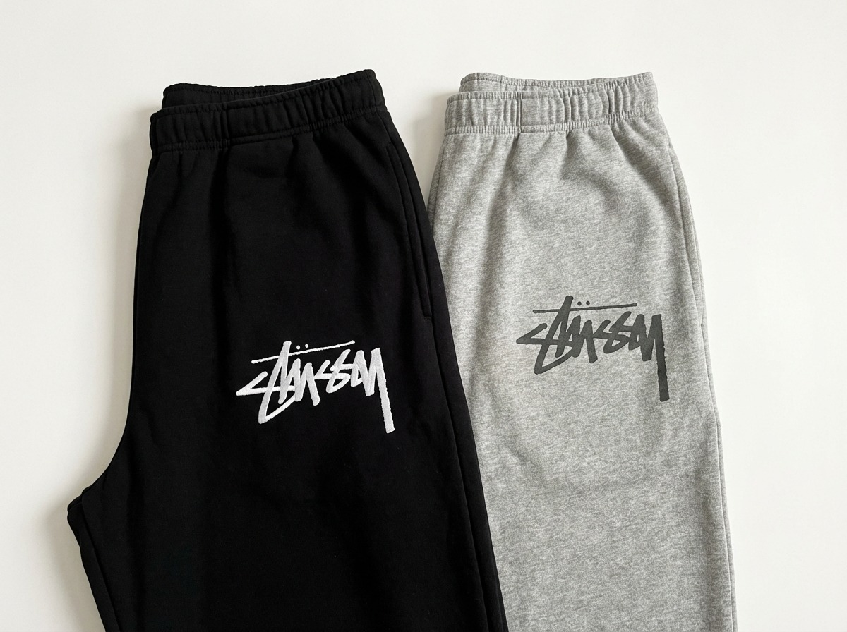 Embroidered and screen-printed pajama pants