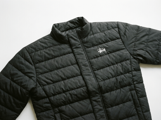 Embroidered logo on insulated parka left chest