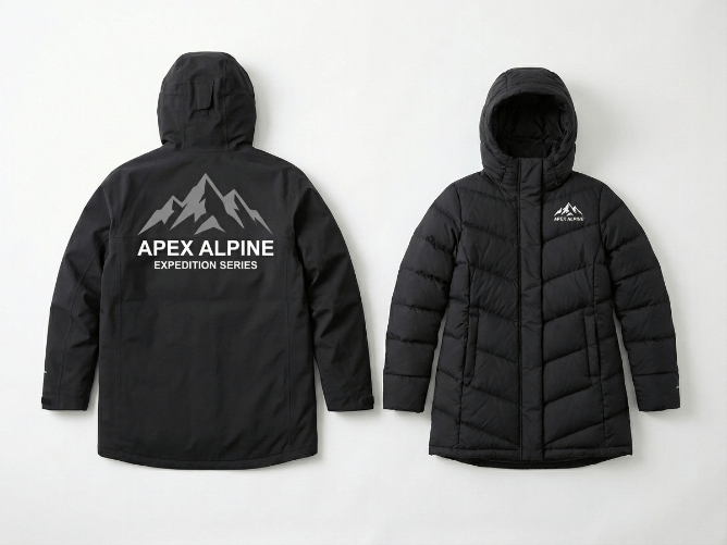 Screen printed and heat transfer logos on parkas