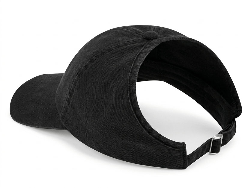 Ponytail hat decoration zones: front panel, side, brim
