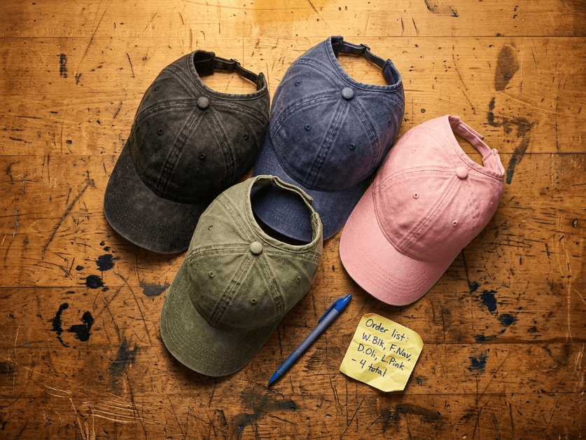 Collection of ponytail hat styles in different colors