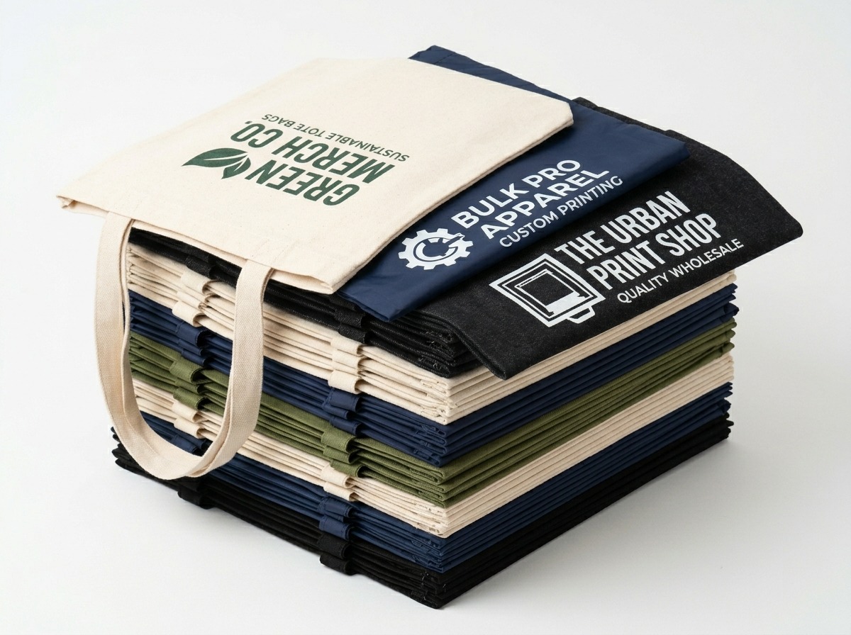 Stack of custom decorated shopping bags
