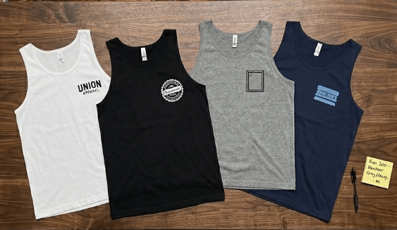 Collection of custom tank tops in various styles and colors