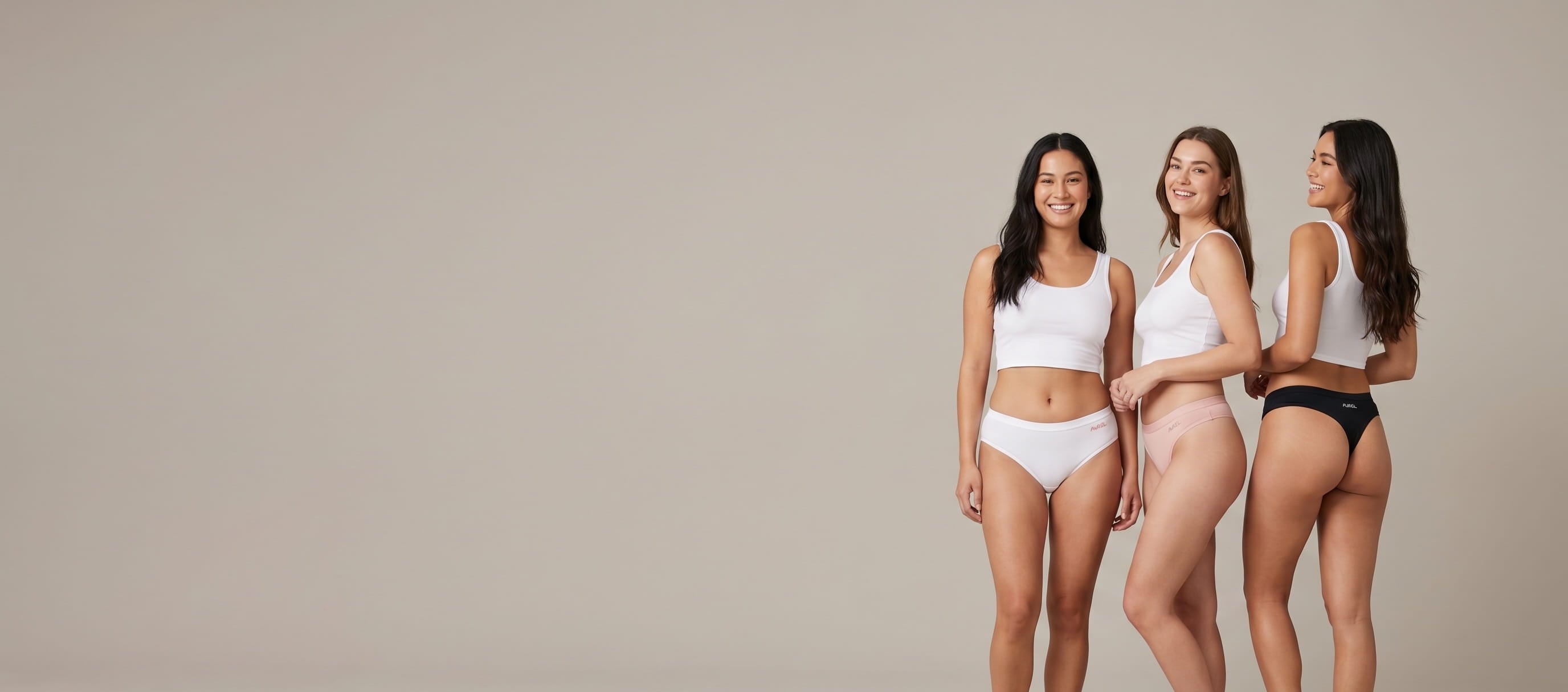Model wearing custom branded white cotton spandex underwear