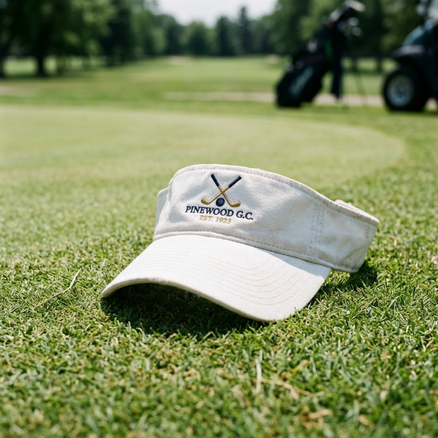 Custom printed visor on golfer at outdoor tournament - DTLA Print