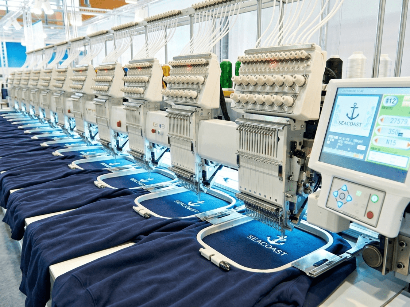 Embroidered company logo on custom crewneck sweatshirt