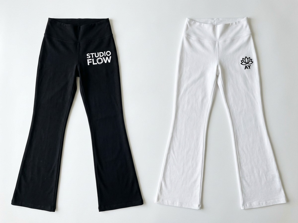Screen-printed and embroidered yoga pants