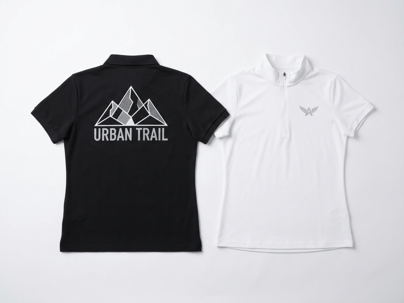Screen printed and heat transfer logos on zip-up polos