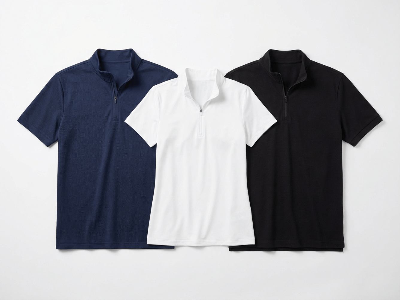 Collection of quarter-zip polo styles from multiple brands