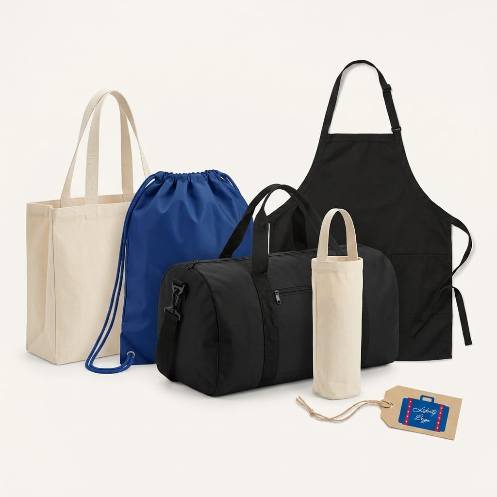 Liberty Bags promotional-bag and apron lineup on a clean studio background