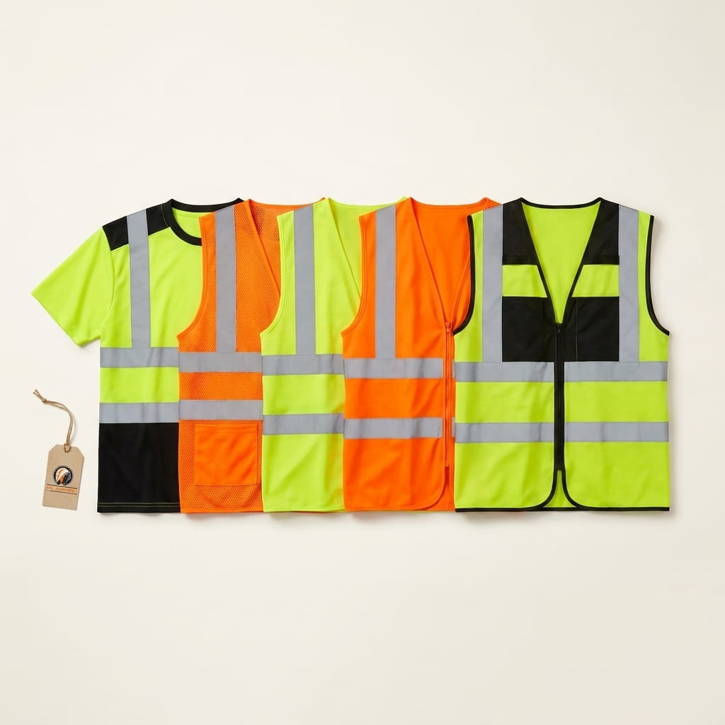 ML Kishigo hi-vis lineup on a clean studio background