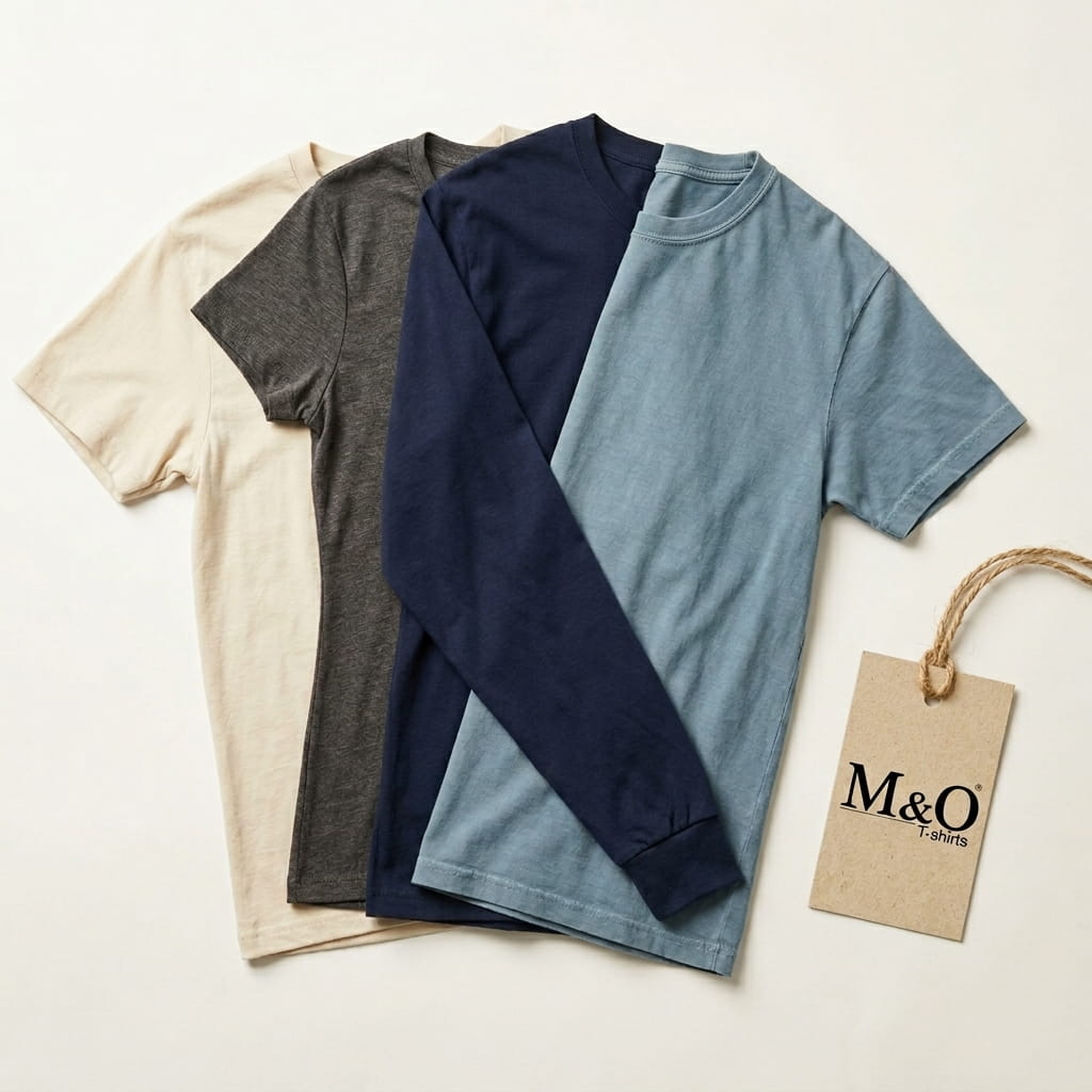 M&O soft-hand cotton-tee lineup on a clean studio background