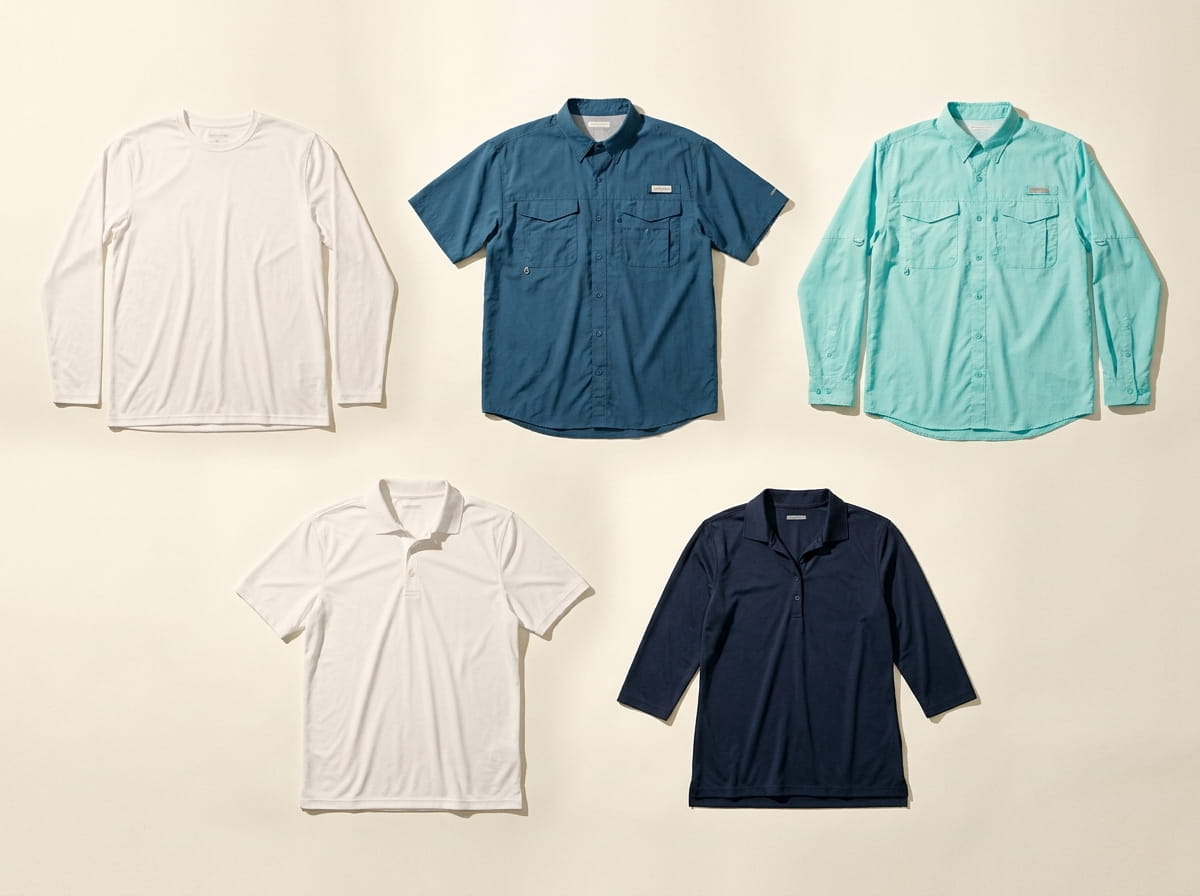Paragon range — signature coastal-performance silhouettes 3-2 grid flat-lay