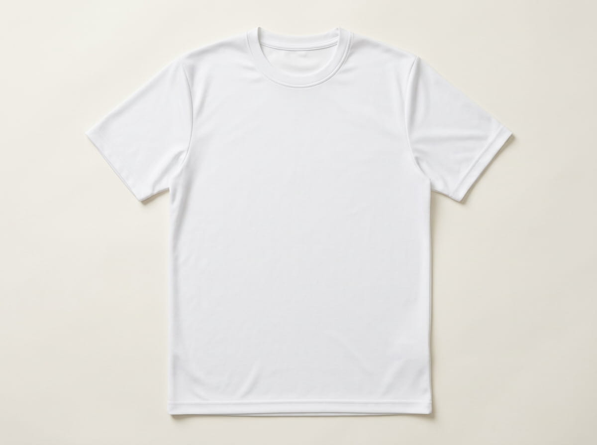 Custom performance short-sleeve t-shirt anatomy — ribbed crew, moisture-wicking body, set-in short sleeve, double-stitched hem