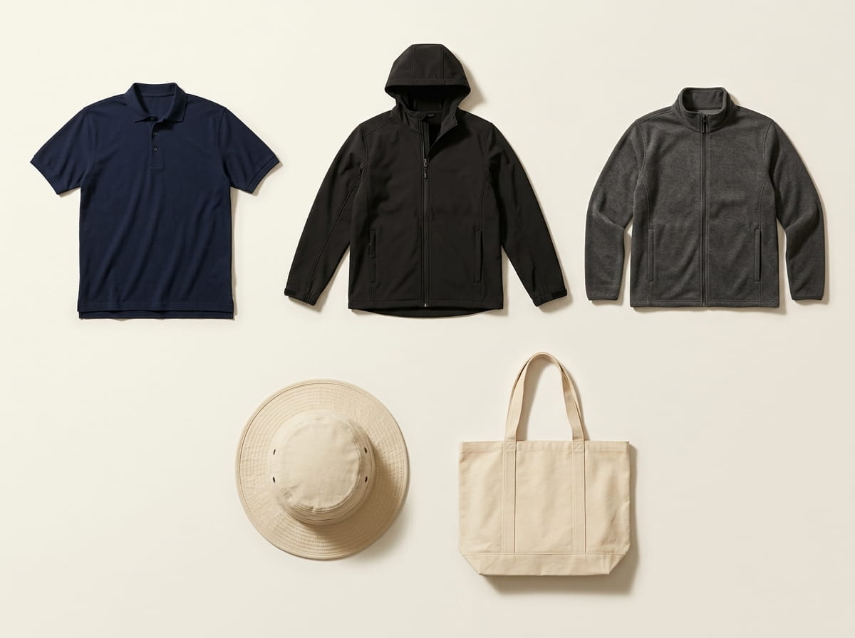 Port Authority range — signature corporate-merch silhouettes 3-2 grid flat-lay