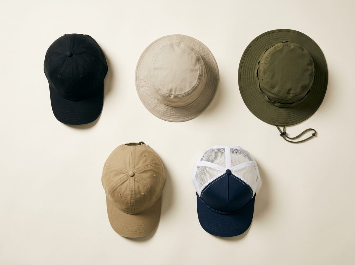 The Game range — signature heritage cap silhouettes 3-2 grid flat-lay