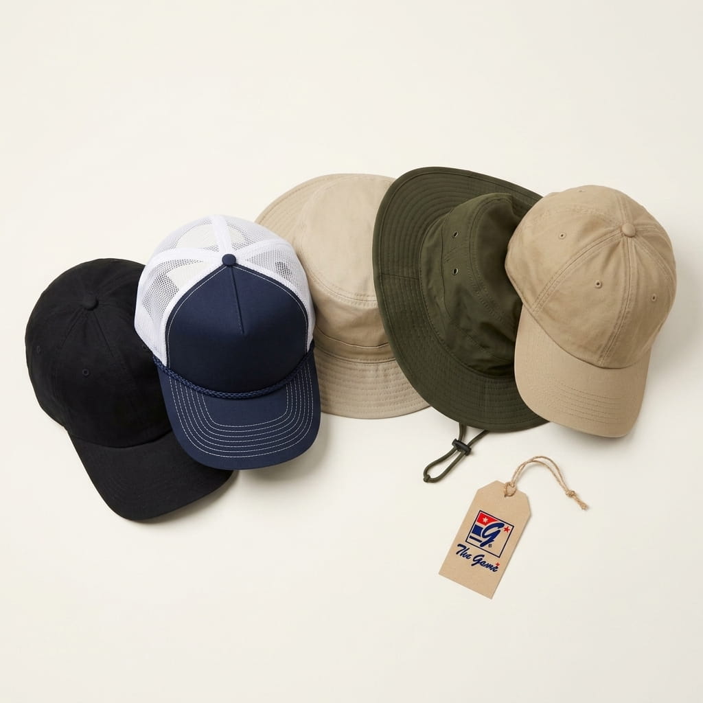 The Game heritage cap lineup on a clean studio background