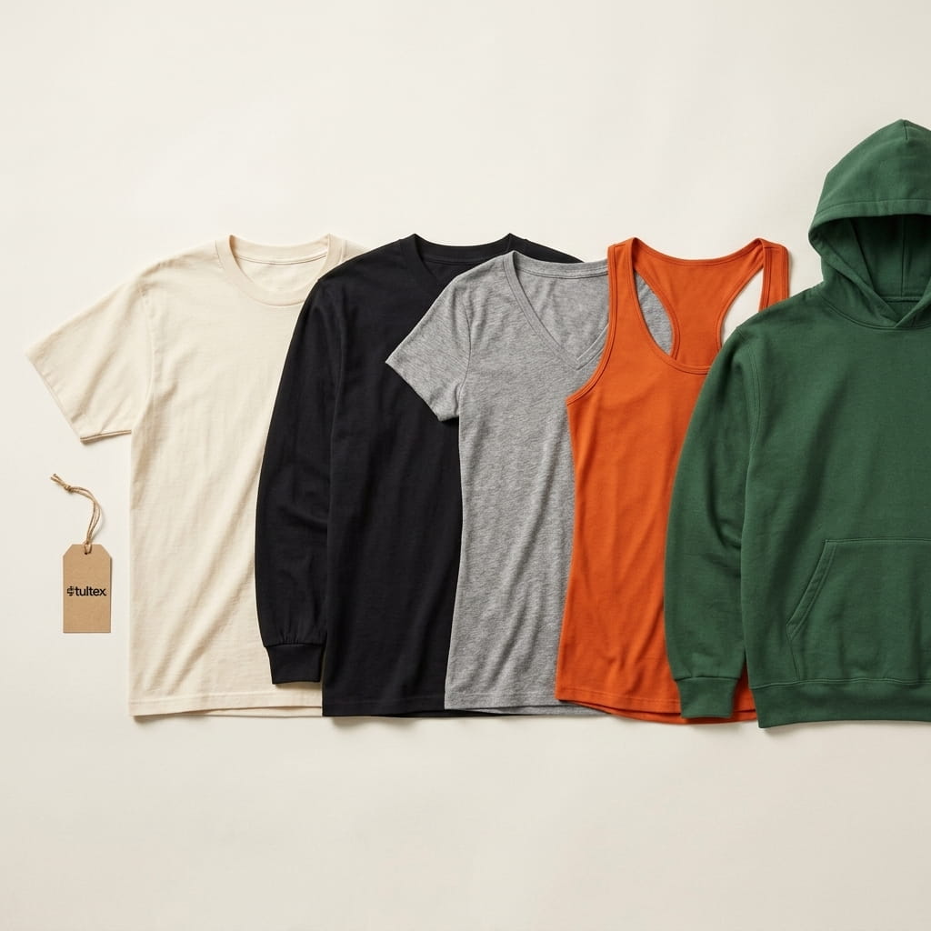 Tultex 5-silhouette flat-lay on a clean studio background