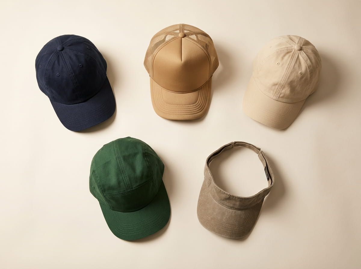 Valucap range — signature cap silhouettes 3-2 grid flat-lay