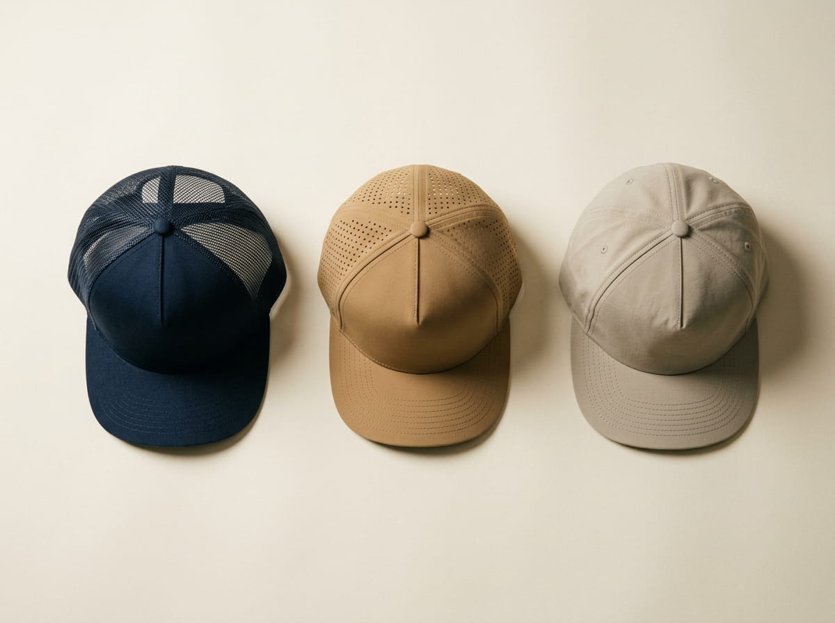 YP Classics range — signature cap silhouettes single-row flat-lay