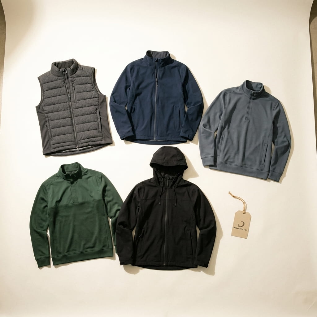 Zero Restriction 5-piece outerwear flat-lay on a clean studio background