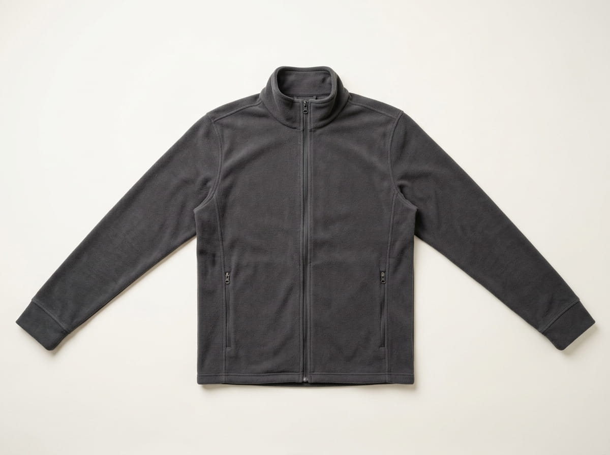 Custom zip-up anatomy — mock stand-up collar, metal full-length zipper, side zip pockets, set-in sleeves with clean fabric cuffs, clean fabric hem