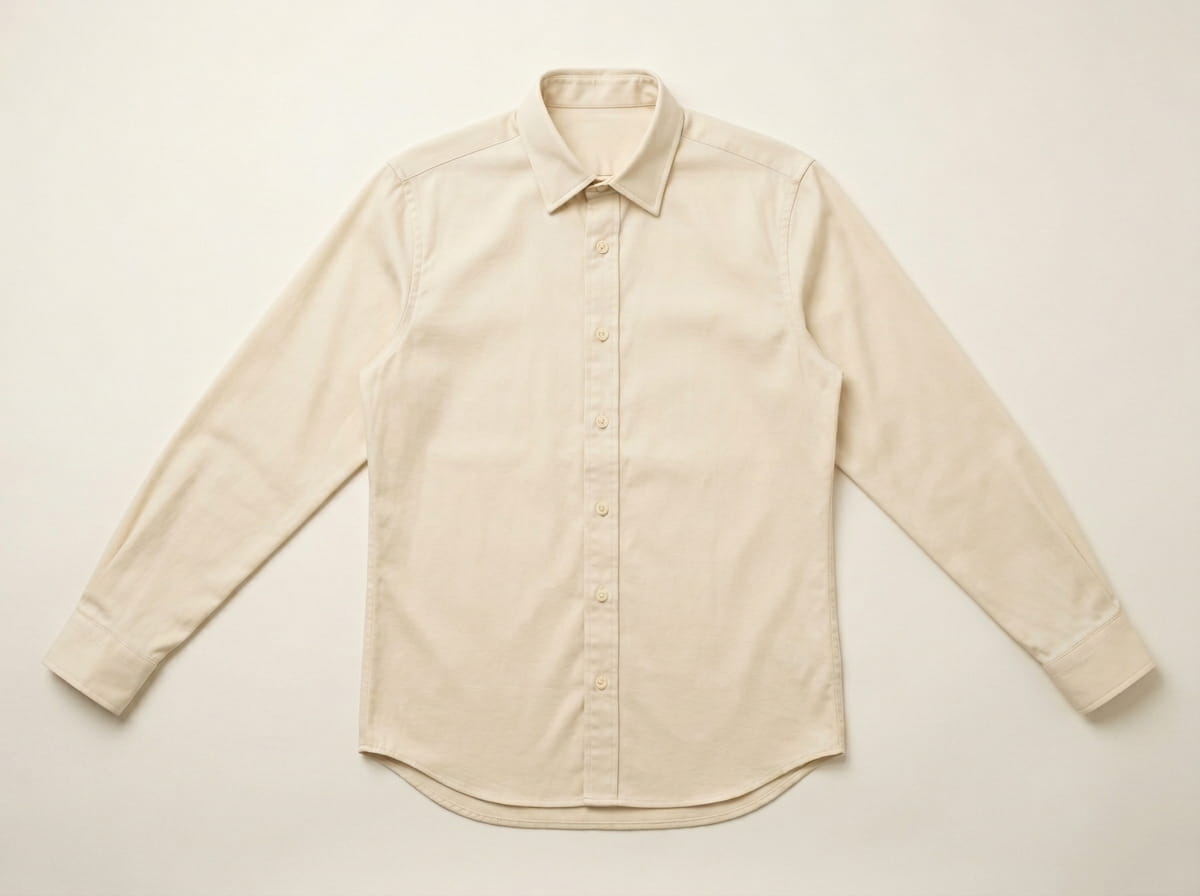Custom button-up shirt anatomy — spread / camp / button-down collar, full-length front button placket, front chest panel + optional chest pocket, set-in sleeve + buttoned cuff, curved shirttail hem