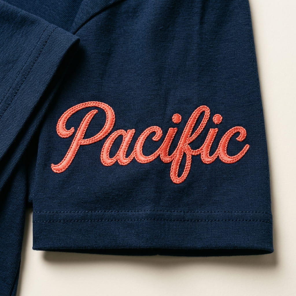 Chain stitch embroidery on a cotton garment