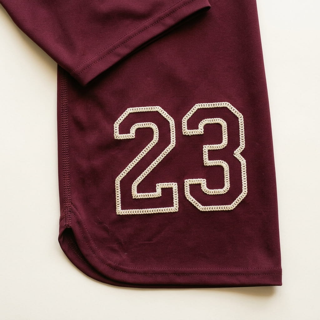 Chain stitch embroidery on a performance garment