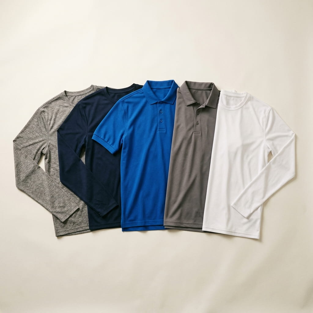 Performance Dri-FIT shirt silhouettes flat-laid on a clean studio background