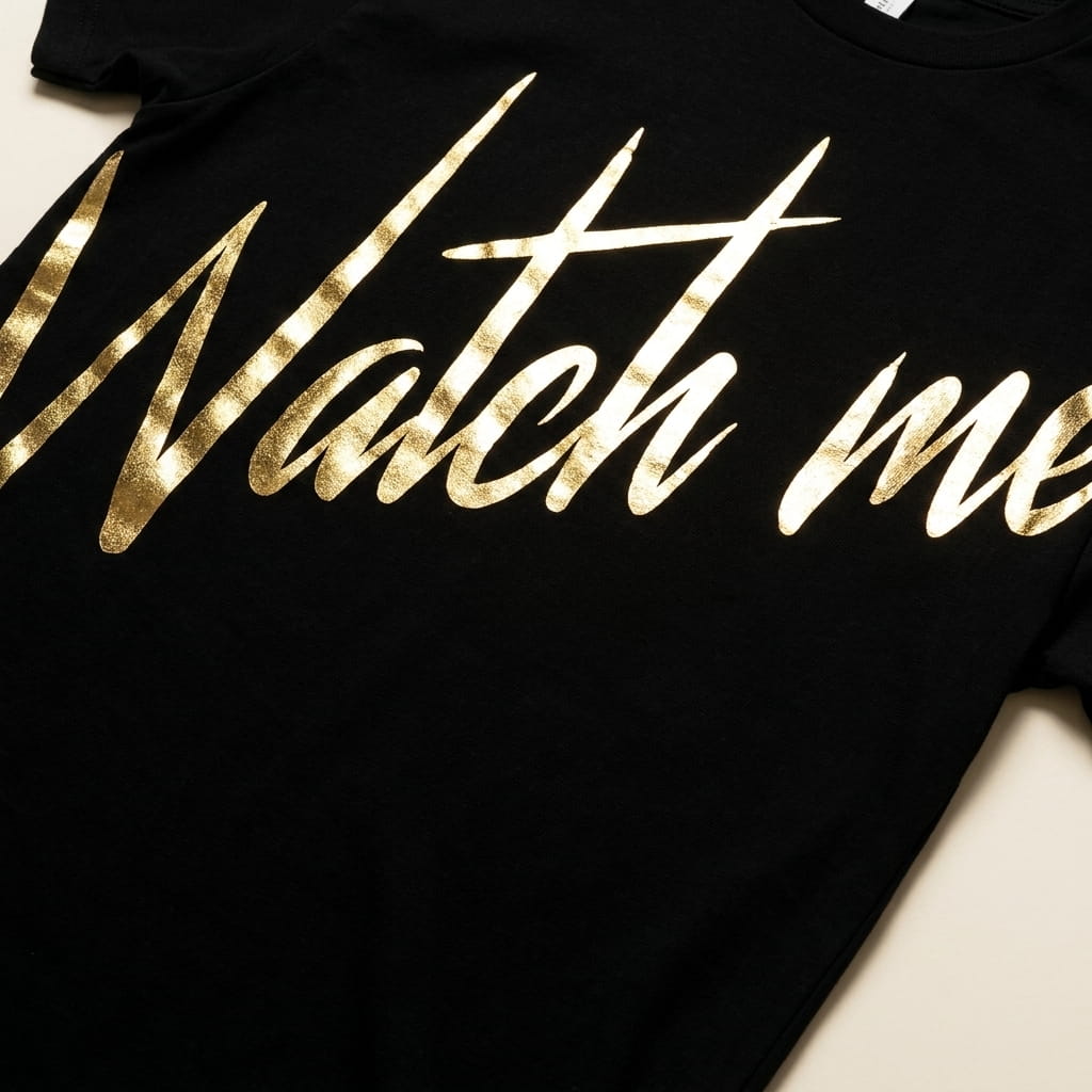 Metallic foil print on a cotton garment