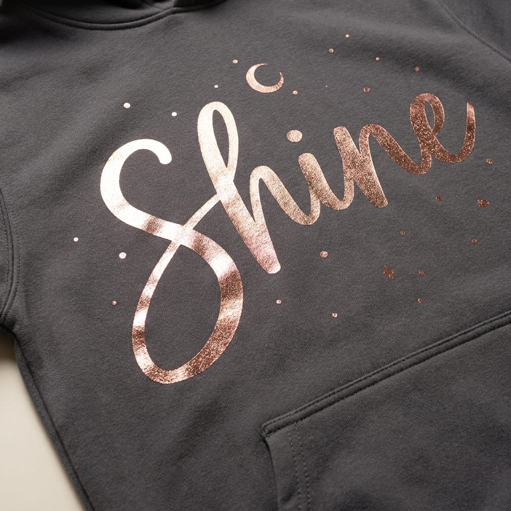 Foil print on a fleece garment