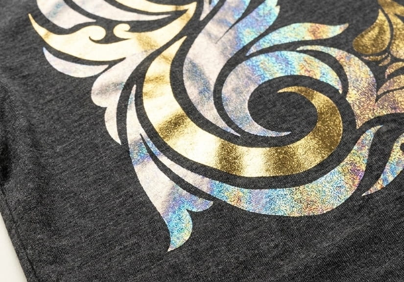 Foil print on a heather garment