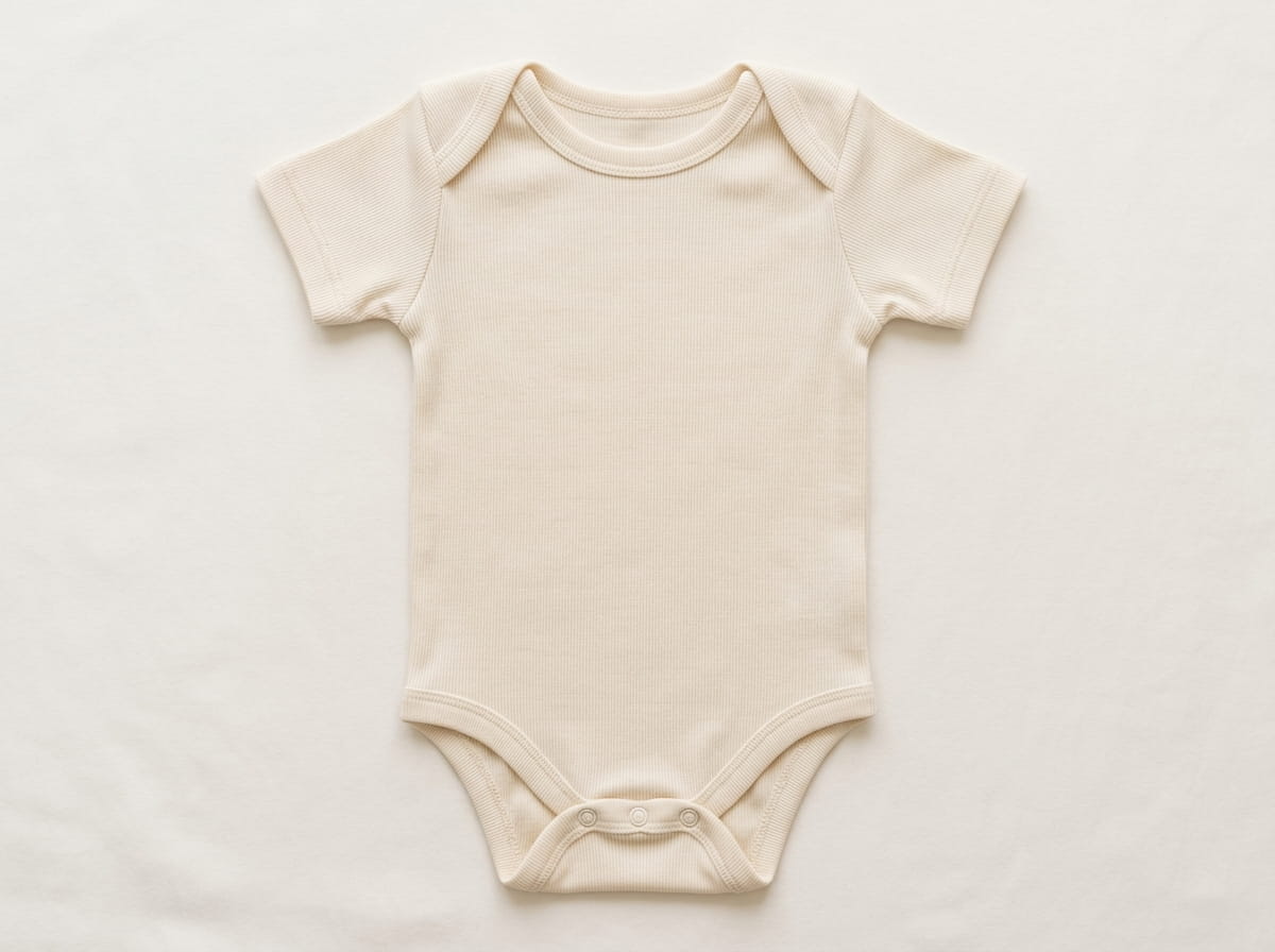 Custom onesie + toddler tee anatomy — crewneck or lap-shoulder neckline, front panel, set-in sleeve, soft cotton baby-rib construction, snap-closure crotch bottom