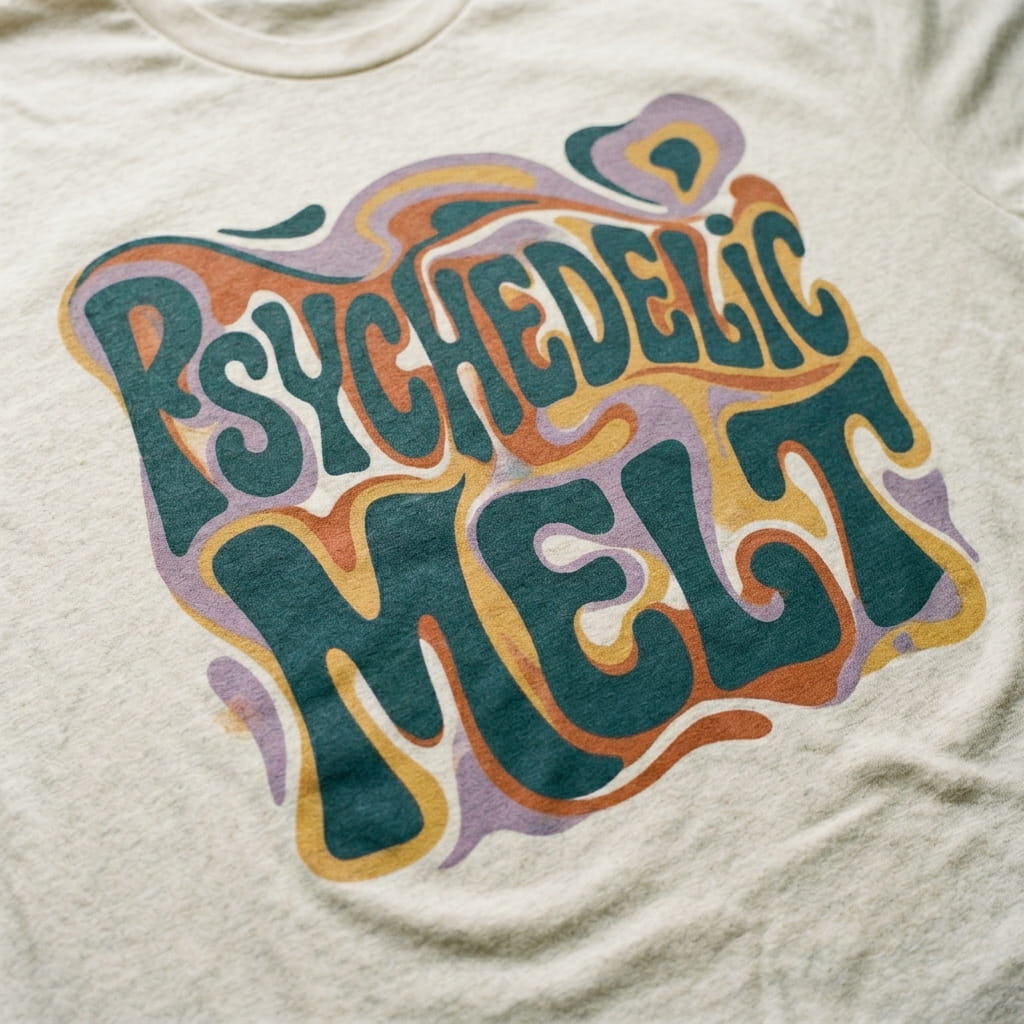 Close-up of a soft soaked-in water-based print on a t-shirt